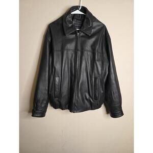 Perry Ellis Portfolio Mens Jacket XL Black Genuine Lambskin Leather Full Zip